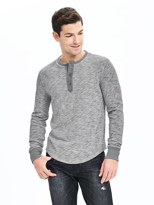 Banana Republic Mens Plaited Henley Size L Tall - Urban Gray