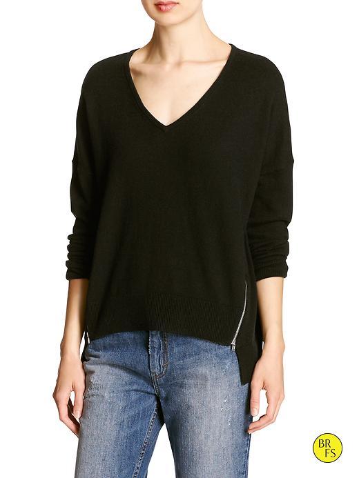 Banana Republic Womens Factory Hi Lo Zipper Seam Sweater Size L - Black