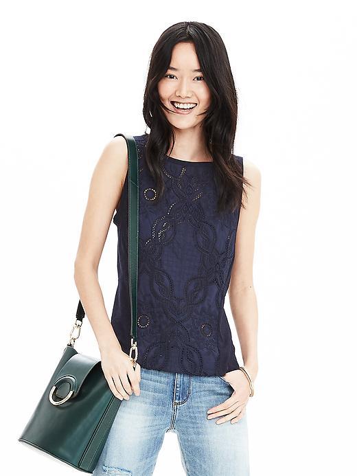 Banana Republic Womens Embroidered Tank Size L - Preppy Navy
