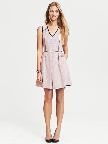 Banana Republic Piped Tweed Fit And Flare Dress - Pink
