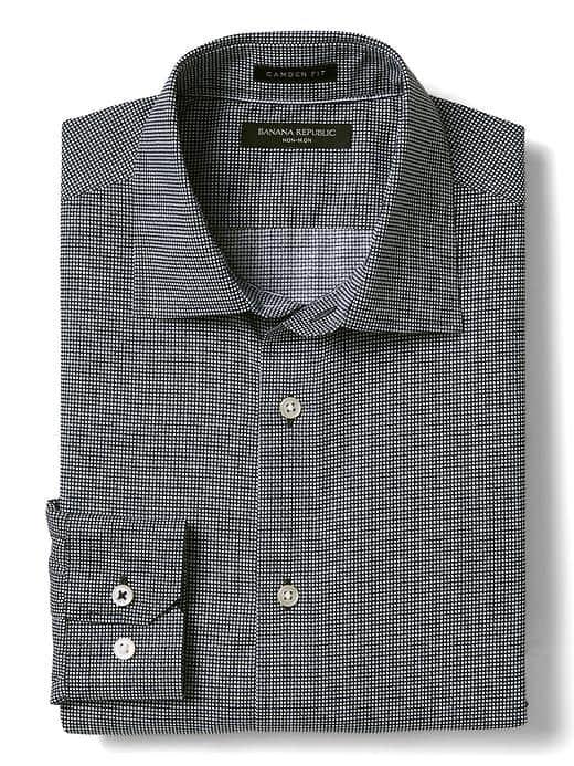 Banana Republic Mens Camden Fit Non Iron Mini Checkered Shirt - Navy Star
