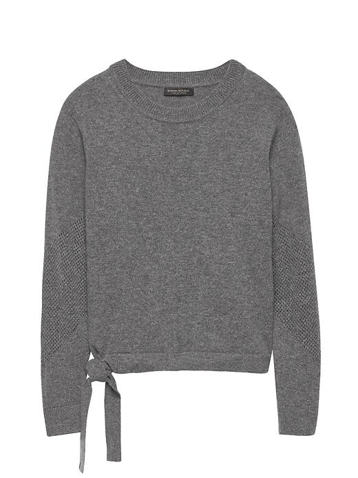 Banana Republic Womens Cashmere Mesh-sleeve Tie-hem Sweater Heather Charcoal Size L