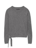 Banana Republic Womens Cashmere Mesh-sleeve Tie-hem Sweater Heather Charcoal Size L