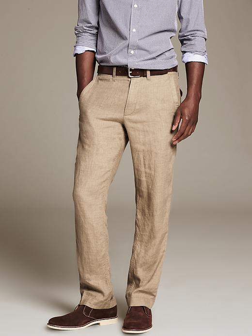 Banana Republic Straight Fit Linen Drawstring Pant - Khaki