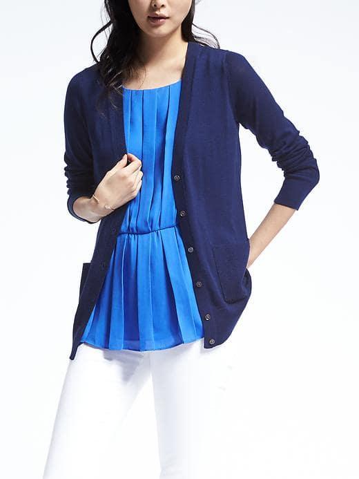 Banana Republic Womens Merino Boyfriend Cardigan - Navy