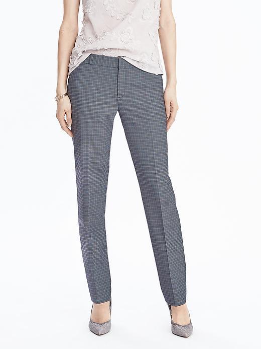 Banana Republic Womens Ryan Fit Mini Check Wool Slim Straight Pant Size 0 Regular - Blue Combo
