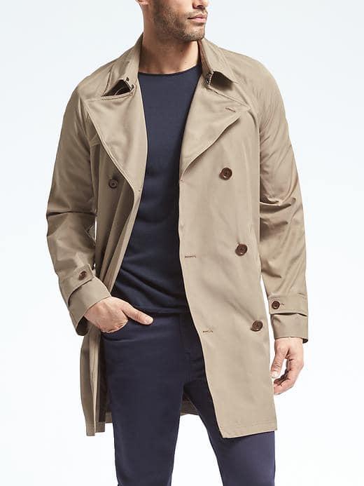 Banana Republic Mens Lightweight Double Breasted Trench - Beige Global