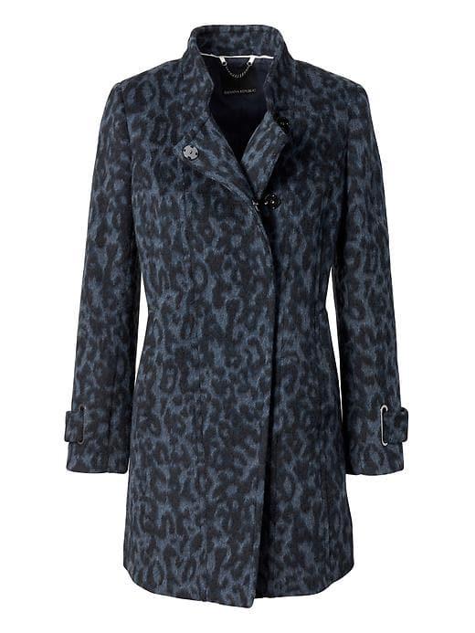 Banana Republic Womens Animal Print Long Coat - Navy