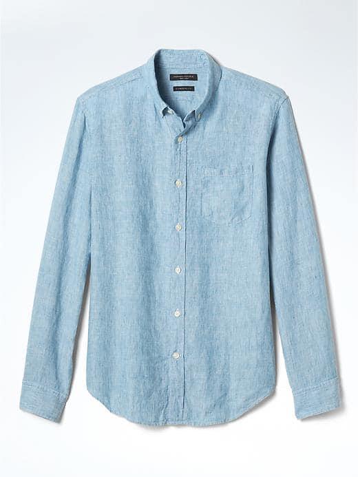 Banana Republic Mens Camden Fit Micro Stripe Linen Shirt - Blue
