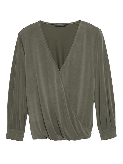 Banana Republic Womens Sandwash Modal Wrap-front Top Olive Green Size M