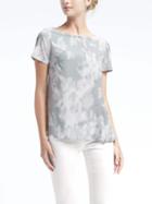 Banana Republic Womens Short Sleeve Floral Draped Tee - Blue Print