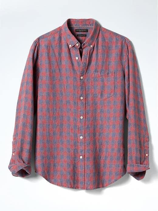 Banana Republic Camden Fit Check Linen Shirt - Red
