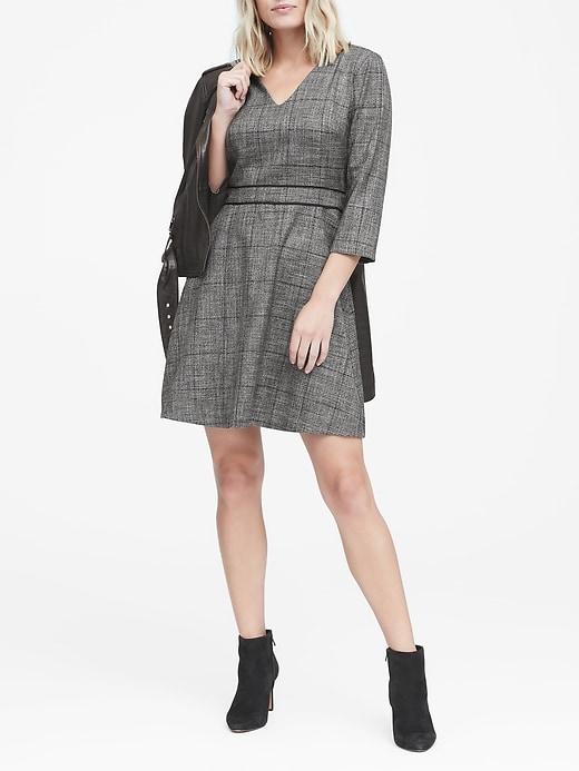 Banana Republic Womens Plaid V-neck Fit-and-flare Dress Plaid Size 0
