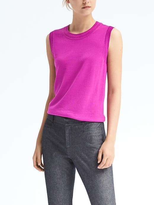 Banana Republic Womens Merino Pointelle Shell - Bright Magenta