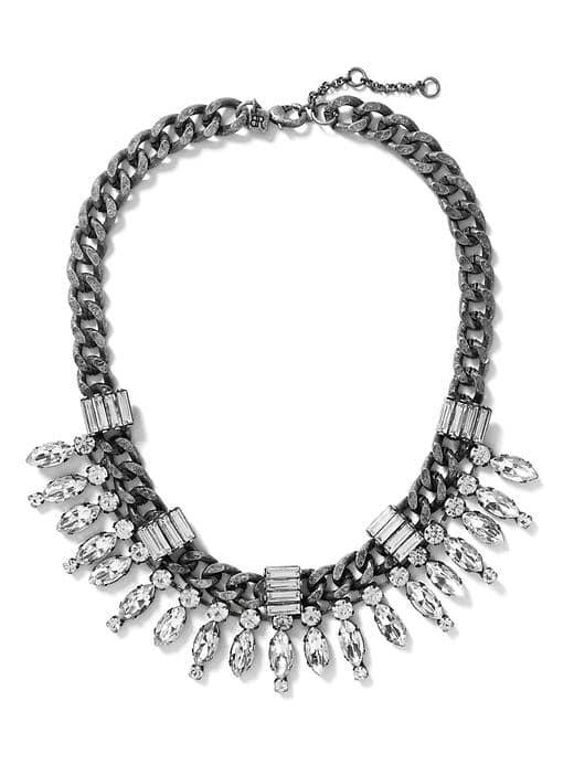Banana Republic Deco Crystal Spray Necklace - Silver