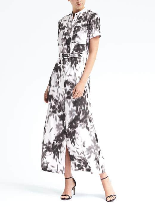 Banana Republic Womens Printed Maxi Utility Shirt Dress - Black Print