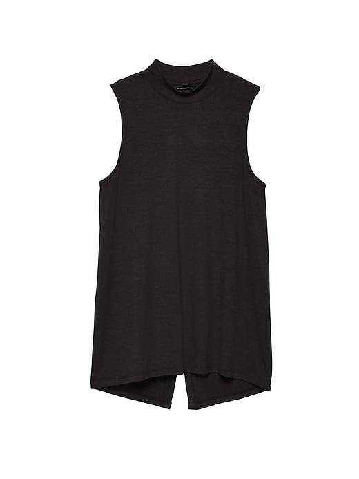 Banana Republic Womens Life In Motion Ultra-soft Modal Split-back Mock Neck Top Black Size L