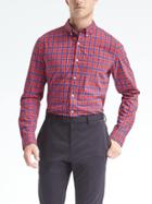 Banana Republic Mens Grant Fit Custom Wash Micro Check Shirt - Purple Fig