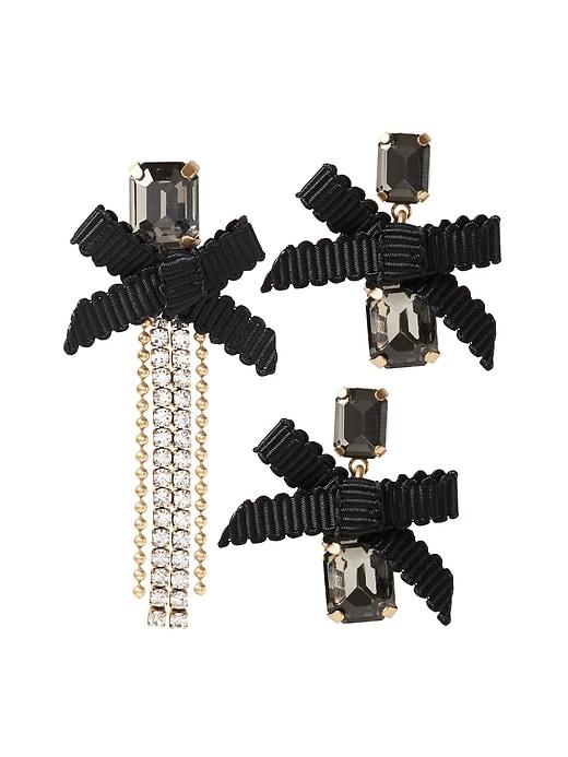 Banana Republic Womens Jeweled Ribbon Asymmetrical Earring Set Black Size One Size