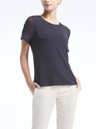 Banana Republic Womens Sheer Sleeve Tee With Ladder Lace - Navy