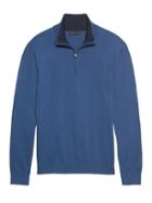 Banana Republic Mens Premium Cotton Cashmere Half-zip Sweater Blue Willow Size L