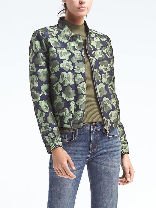 Banana Republic Floral Jacquard Bomber - Navy