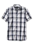 Banana Republic Mens Camden Fit Gingham Short Sleeve Custom 078 Wash Shirt Size L Tall - Preppy Navy