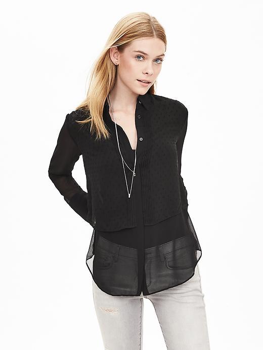 Banana Republic Womens Dot Chiffon Layered Blouse Size L - Black