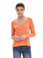 Banana Republic Womens Slubbed Ruffle Hem V Neck Tee Size L - Orange Star
