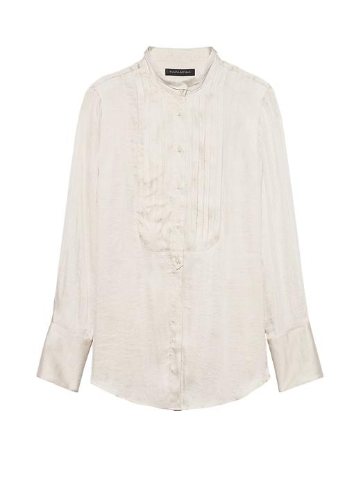 Banana Republic Womens Dillon Classic-fit Easy Care Tuxedo Shirt White Size L