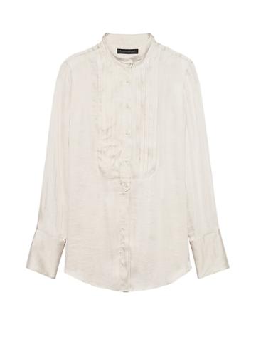 Banana Republic Womens Dillon Classic-fit Easy Care Tuxedo Shirt White Size L