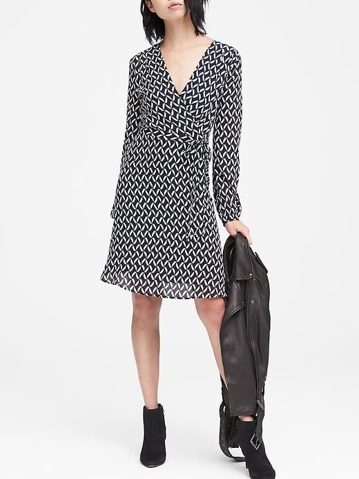 Banana Republic Womens Print Wrap Dress Blue Print Size 12