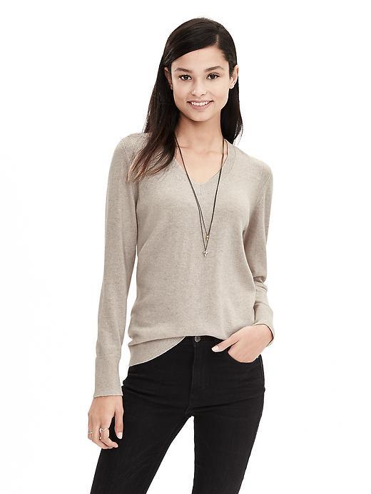 Banana Republic Womens Italian Cashmere Blend Vee Pullover Size L - Light Gray Heather