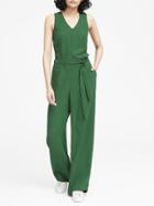 Banana Republic Womens V-neck Tie-waist Jumpsuit Fir Green Size 0