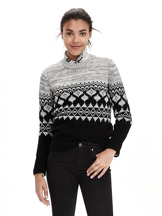 Banana Republic Blocked Fair Isle Crew Pullover Size L Petite - Gray