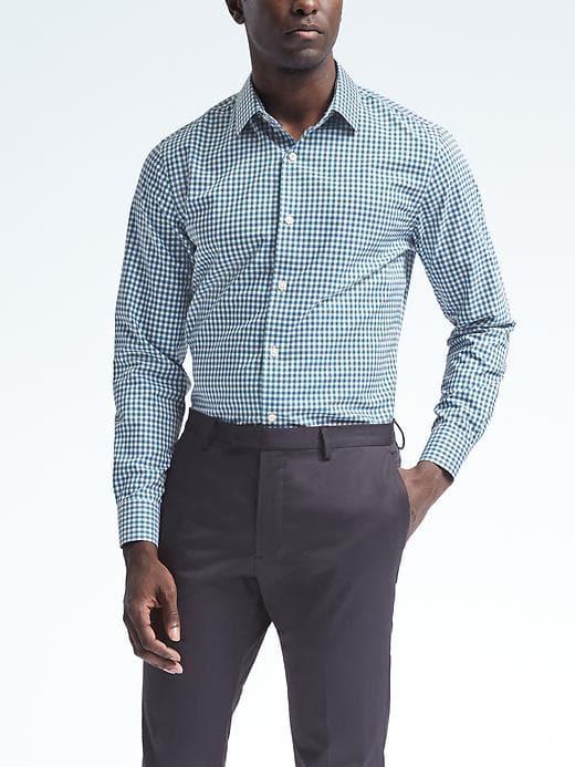 Banana Republic Camden Standard Fit Non Iron Stretch Check Shirt - Damselfish Blue