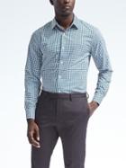 Banana Republic Camden Standard Fit Non Iron Stretch Check Shirt - Damselfish Blue