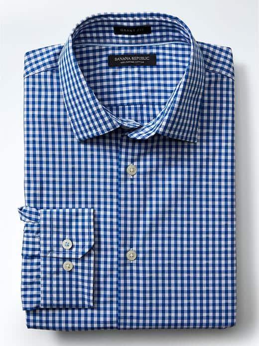 Banana Republic Mens Grant Fit Supima Gingham Shirt - Blue Voyage
