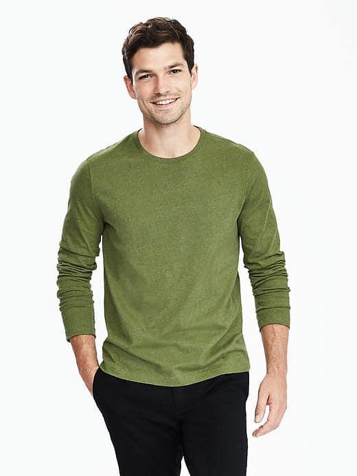 Banana Republic Mens Soft Wash Long Sleeve Tee - Green Heather
