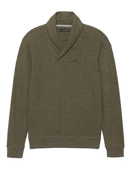 Banana Republic Mens Brushed Waffle-knit Shawl Collar Sweatshirt Heather Olive Size Xxs