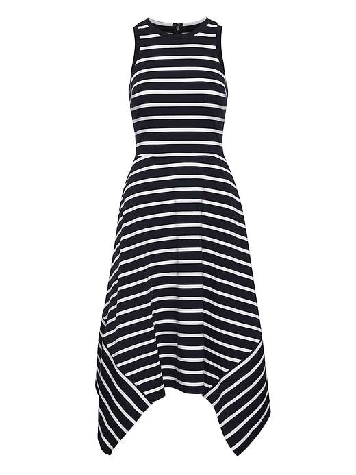 Banana Republic Womens Stripe Handkerchief-hem Ponte Dress Blue Stripe Size 20