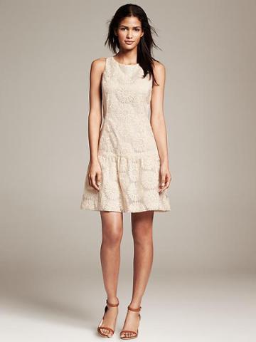 Banana Republic Floral Drop Waist Dress - Creme