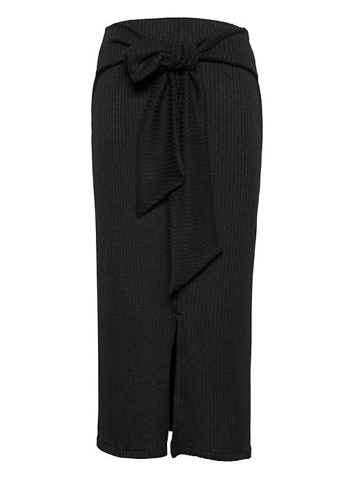 Banana Republic Womens Ribbed Luxespun Tie-waist Midi Skirt Black Size S