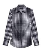 Banana Republic Womens Petite Riley Tailored-fit Gingham Super-stretch Shirt Navy Size 00