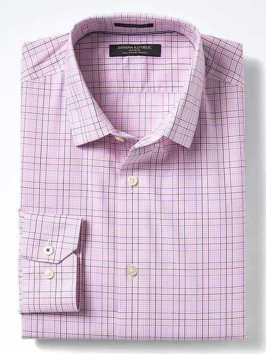 Banana Republic Mens Camden Fit Non Iron Stretch Check Shirt - Pink