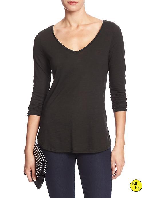 Banana Republic Womens Factory Long Sleeve Slub Tee Size L - Black