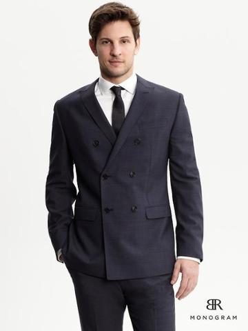 Banana Republic Tailored Fit Navy Italian Double Breasted Suit Jacket - Navy