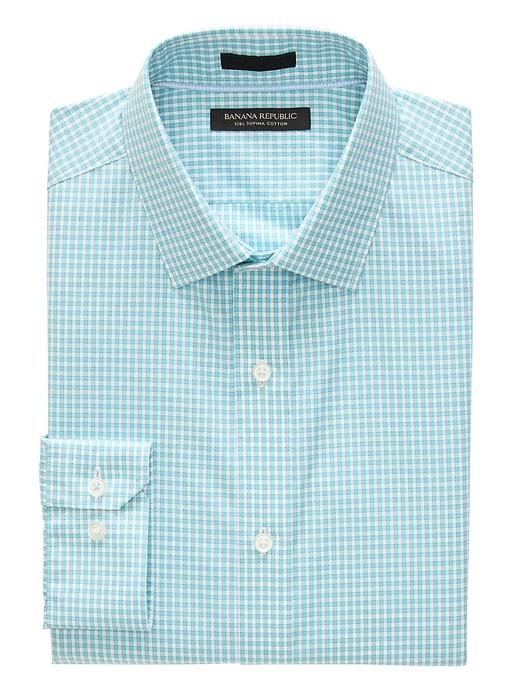 Banana Republic Mens Grant Slim-fit Supima Cotton Gingham Shirt Blue Paradise Size S