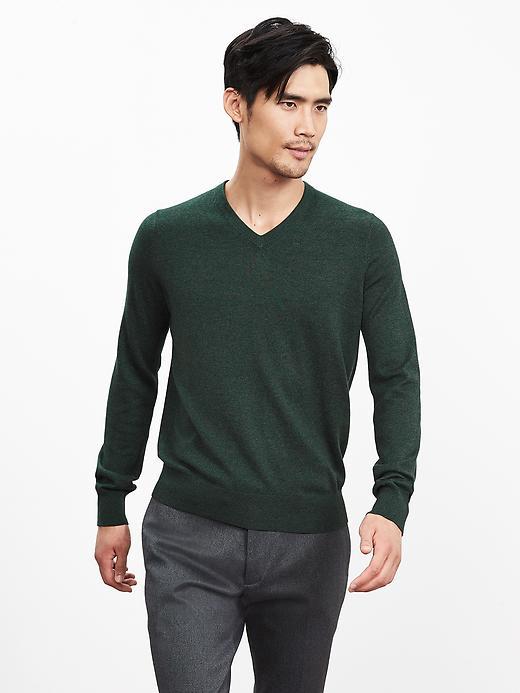 Banana Republic Mens Silk Cotton Cashmere Vee Pullover Size L Tall - Green