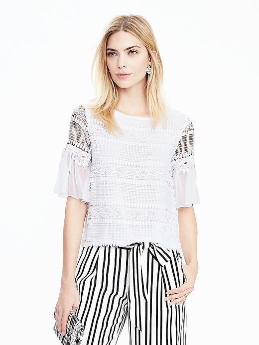 Banana Republic Womens Short Sleeve Lace Top Size L - White
